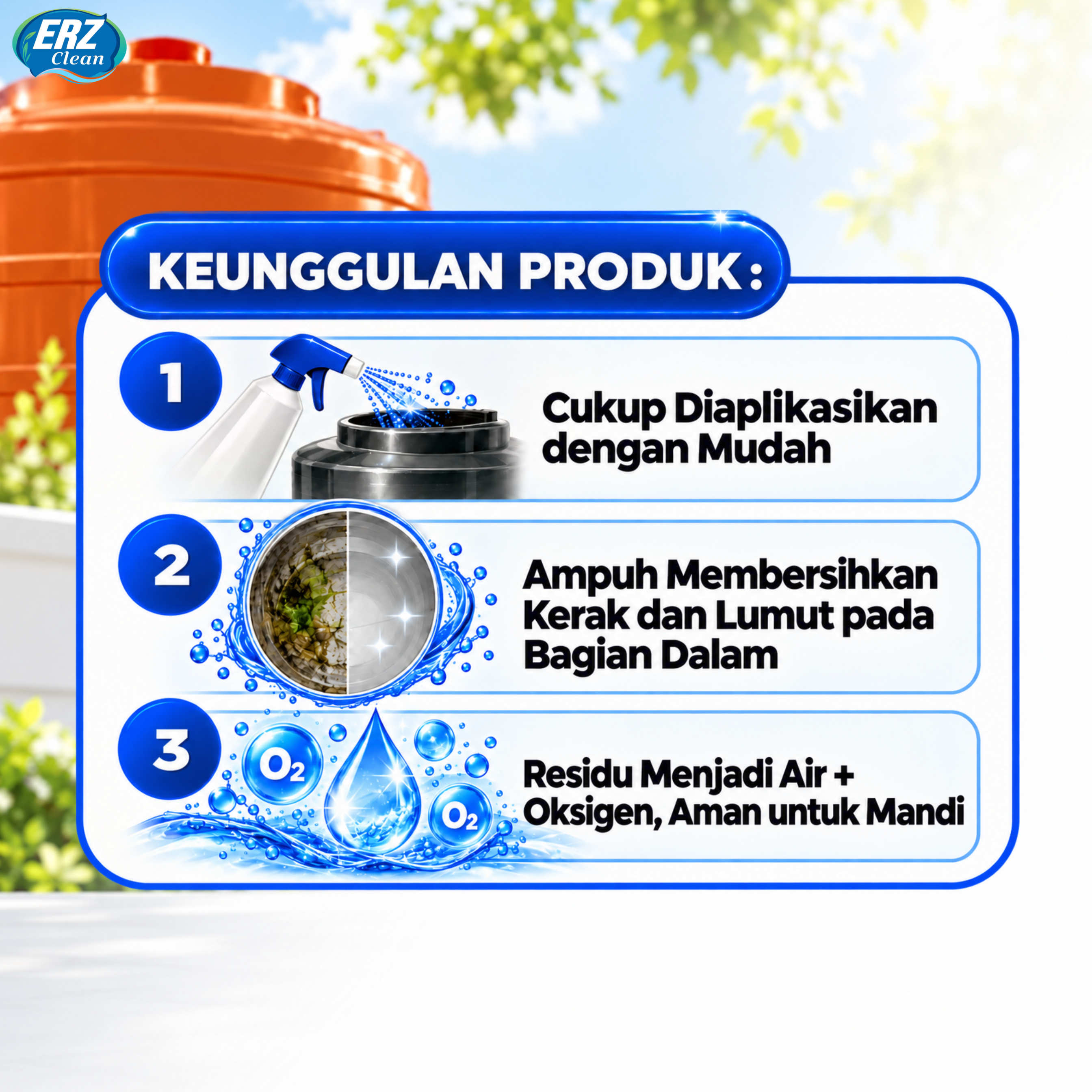ERZ Clean Cairan Pembersih Toren Tandon Tangki Air 500ml Aroma Kopi – Penghilang Lumut & Kerak Membandel Tanpa Sikat 