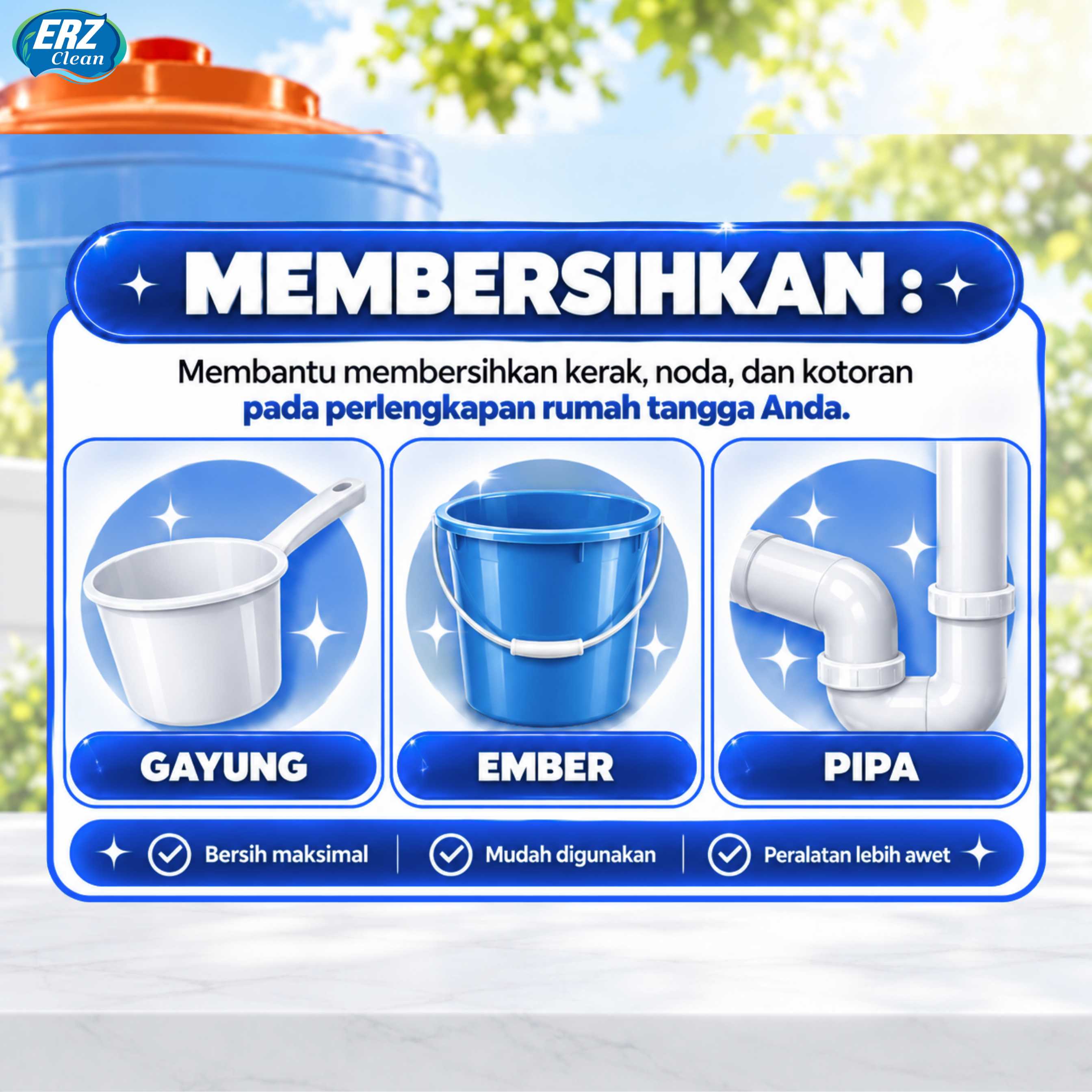 ERZ Clean Cairan Pembersih Toren Tandon Tangki Air 500ml Aroma Kopi – Penghilang Lumut & Kerak Membandel Tanpa Sikat 