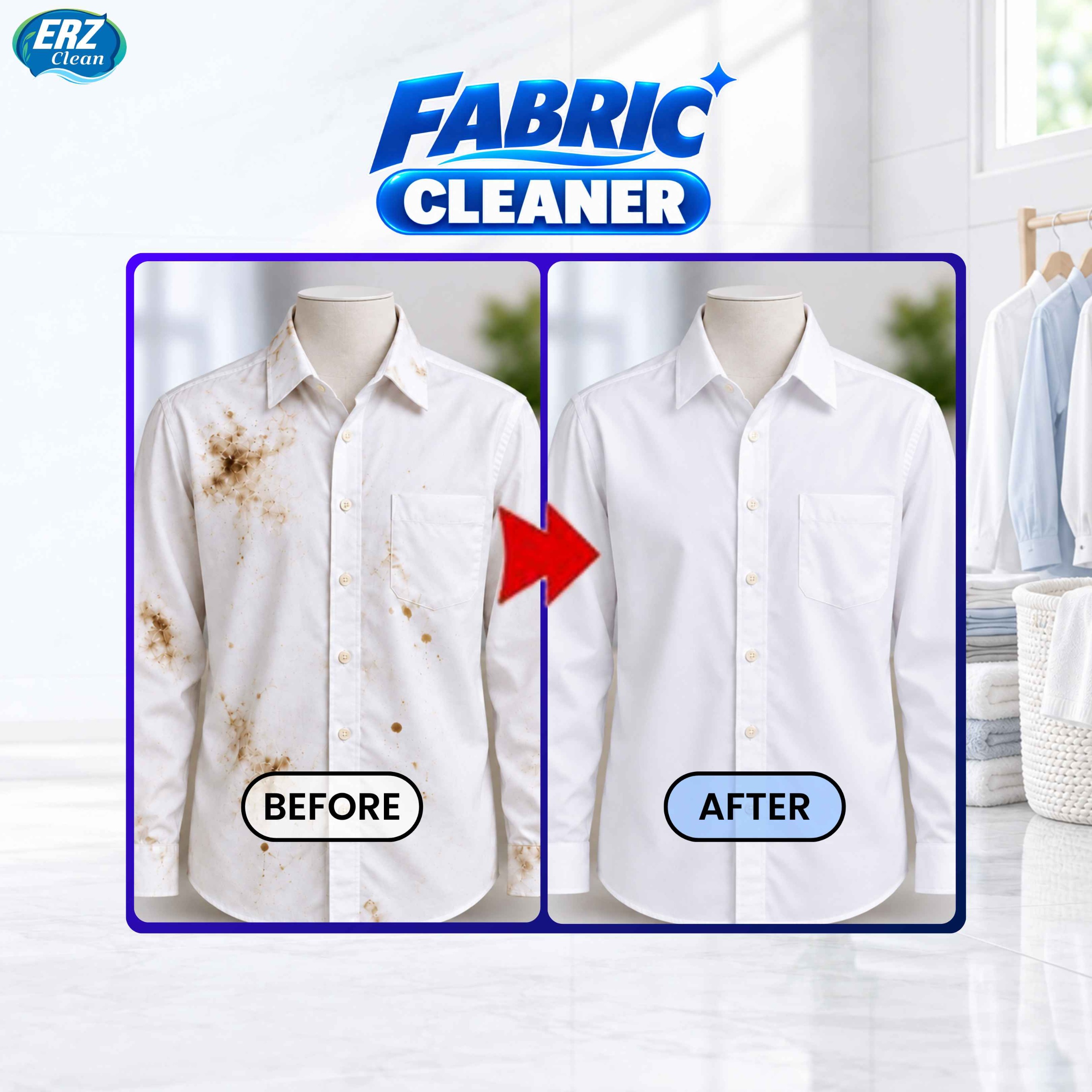 ERZ Clean Fabric Cleaner - Penghilang Noda Baju Bantal Mukenah Pencerah Warna - Membersihkan Baju Putih Berwarna Tanpa Melunturkan