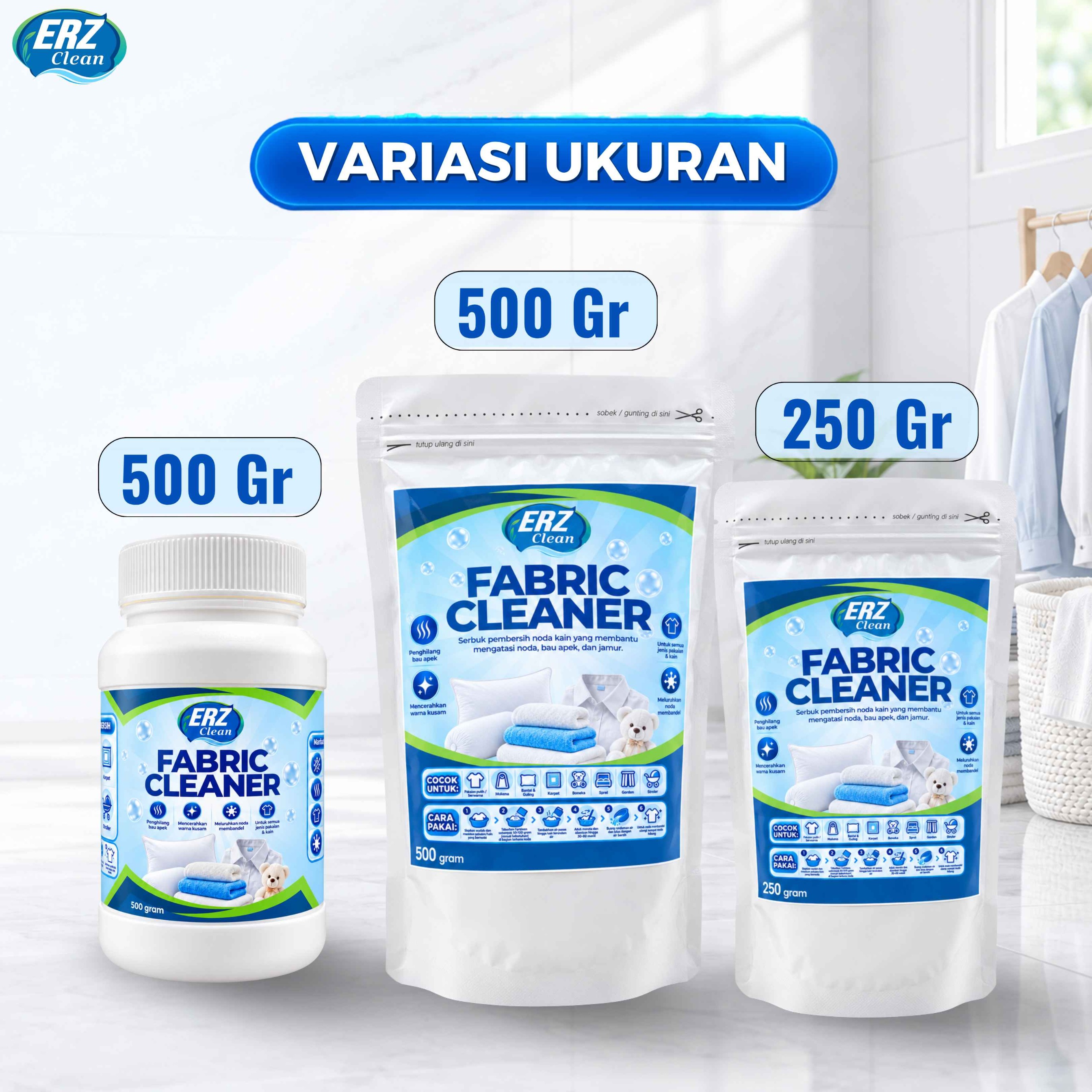 ERZ Clean Fabric Cleaner - Penghilang Noda Baju Bantal Mukenah Pencerah Warna - Membersihkan Baju Putih Berwarna Tanpa Melunturkan