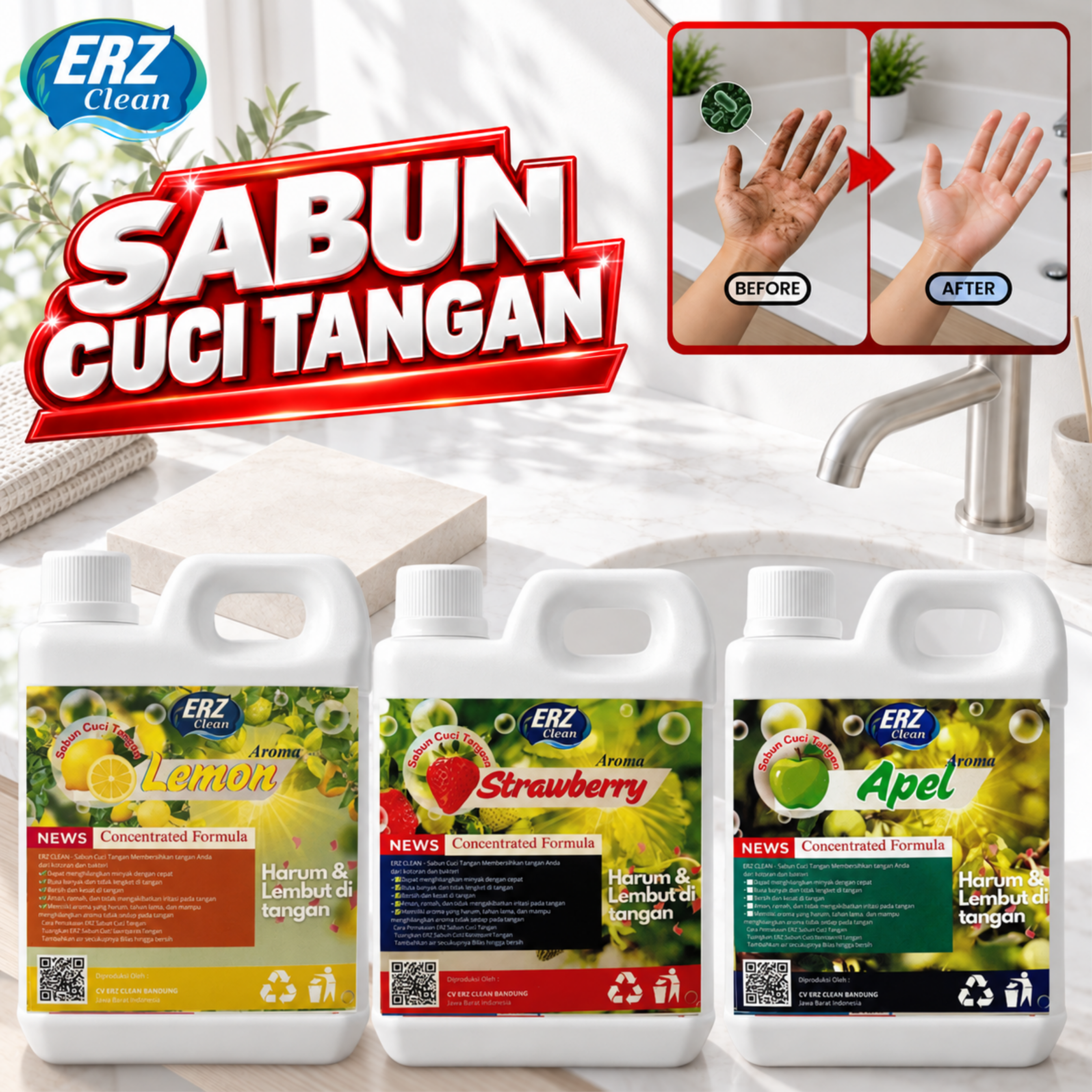 ERZ Clean Sabun Cuci Tangan Antibacterial Hand Soap 1000ml Wangi Segar