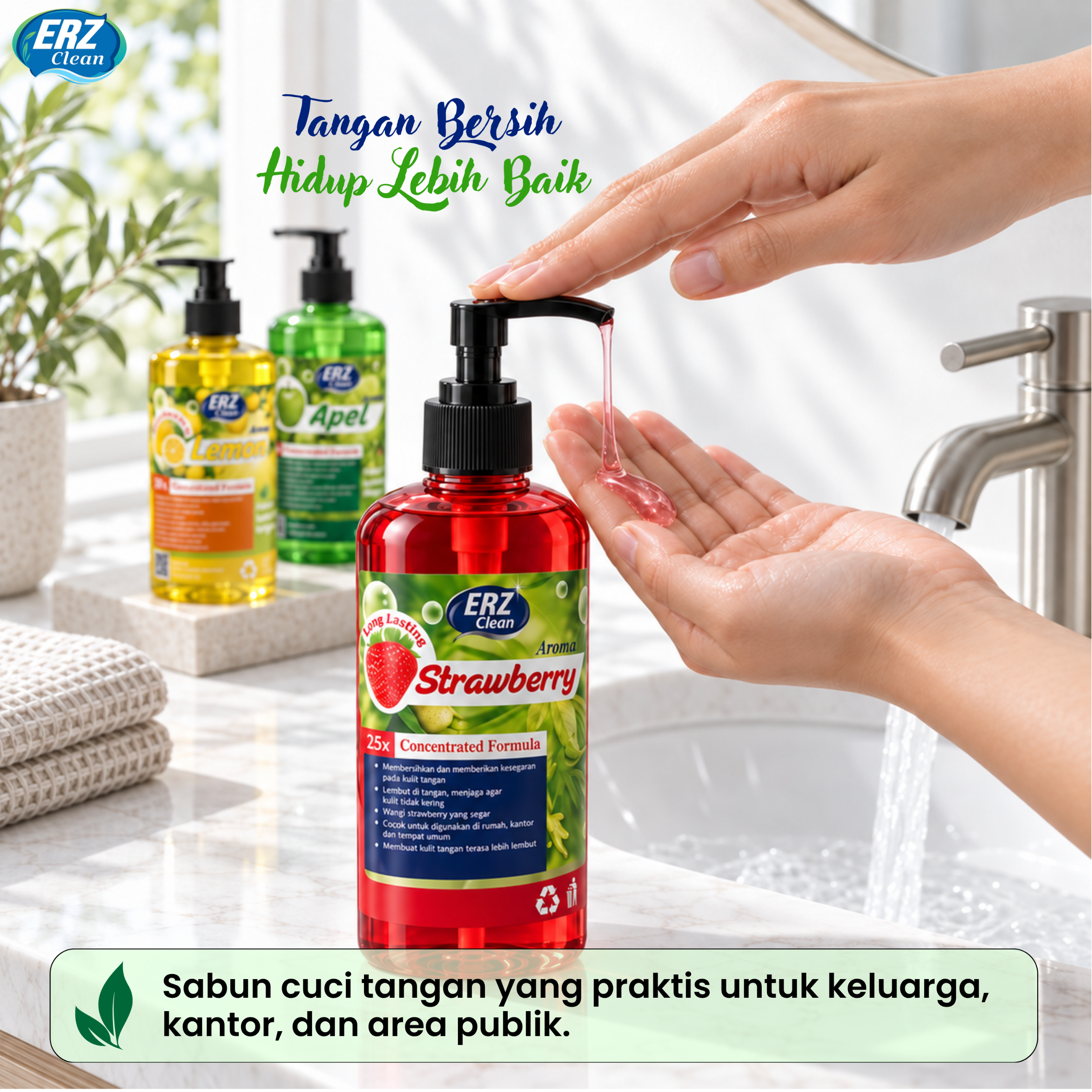 ERZ Clean Sabun Cuci Tangan Antibacterial Hand Soap 1000ml Wangi Segar