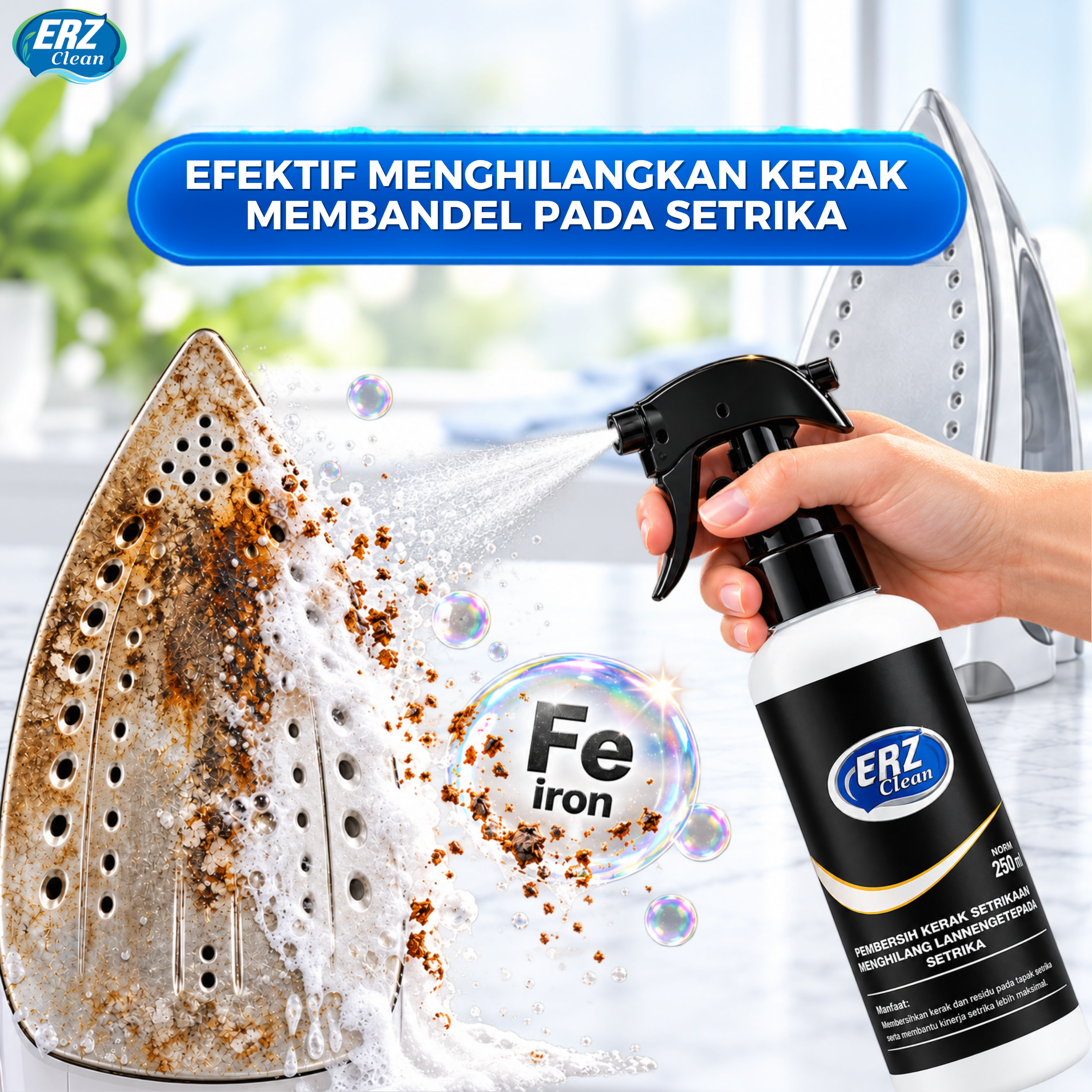 ERZ Clean Pembersih Kerak Setrika Iron Cleaner 100ml 250ml Penghilang Noda Gosong