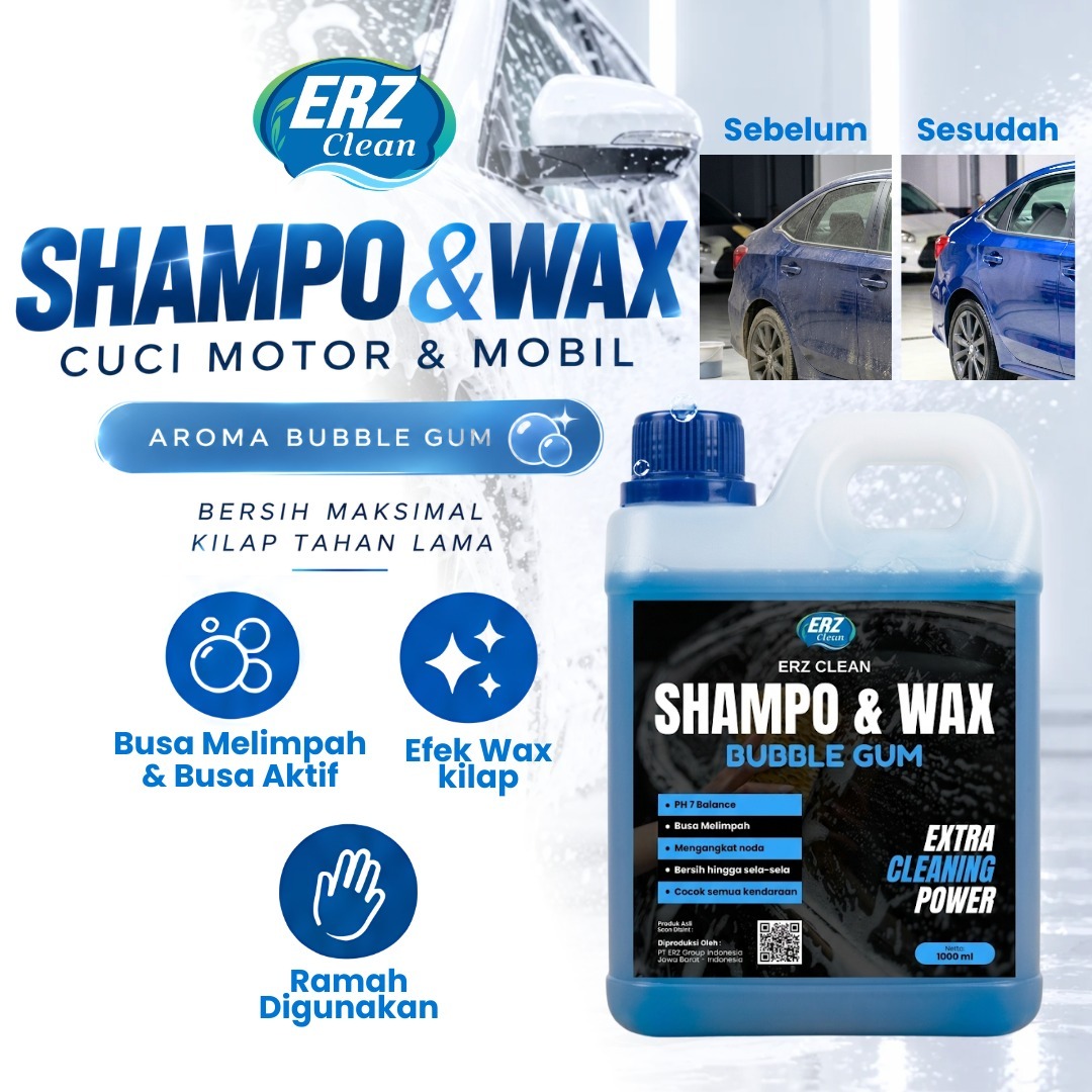 ERZ Clean Shampo Wax Motor Mobil Aroma Bubble Gum Busa Melimpah 1 Liter
