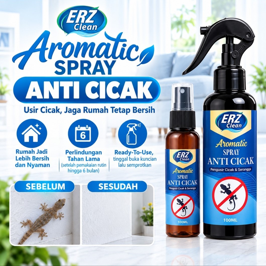 Spray Pengusir Cicak ERZ Clean 100ml / 250ml | Anti Cicak Aromatic Spray Ampuh & Tidak Beracun