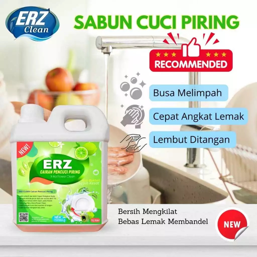 ERZ Clean Sabun Cuci Piring Jeruk Nipis 1 Liter Hilangkan Lemak Ampuh