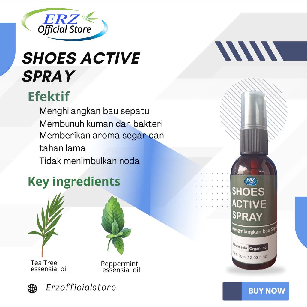 ERZ Clean Shoes Active Spray Parfum Sepatu Anti Bakteri Penghilang Bau 60ml
