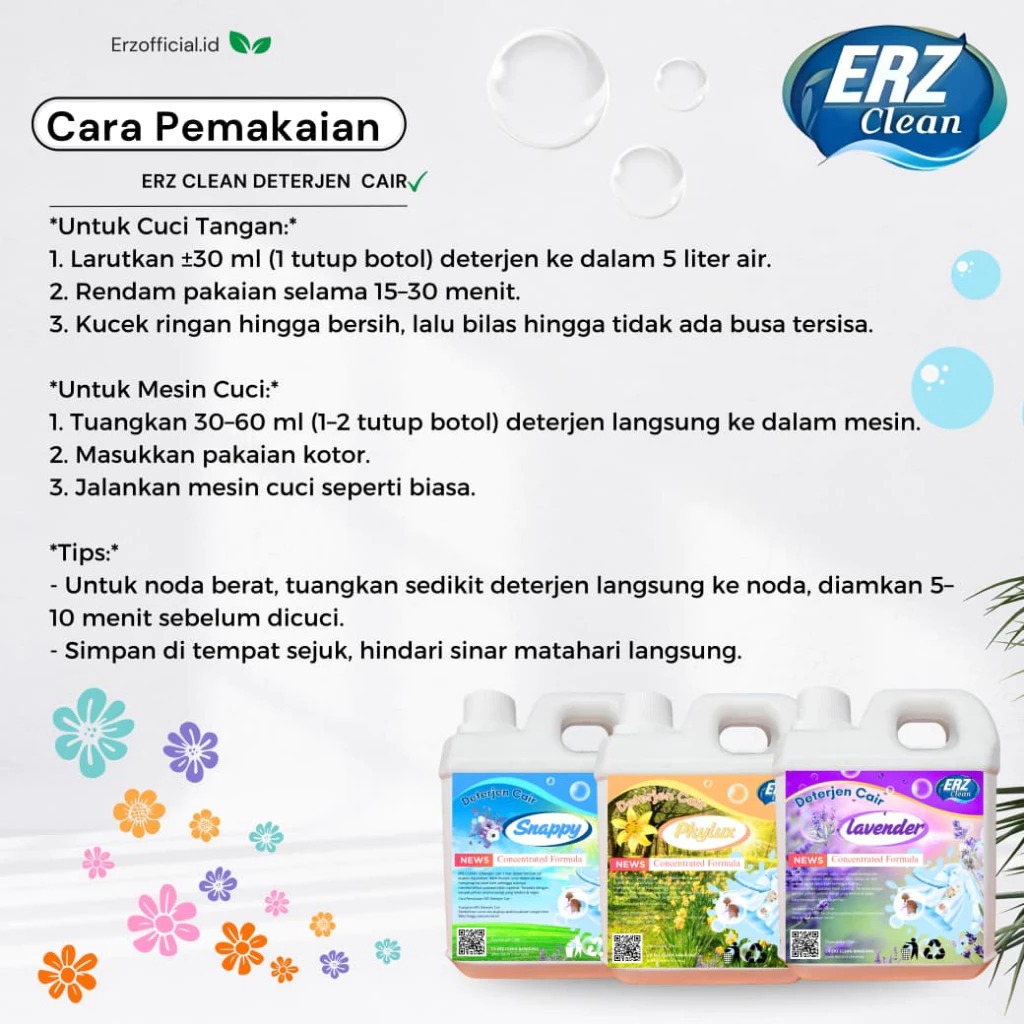ERZ Clean Deterjen Cair Laundry 1 Liter – Ampuh Angkat Noda Membandel & Wangi Tahan Lama