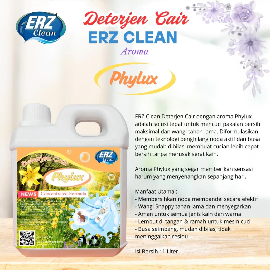 ERZ Clean Deterjen Cair Laundry 1 Liter – Ampuh Angkat Noda Membandel & Wangi Tahan Lama