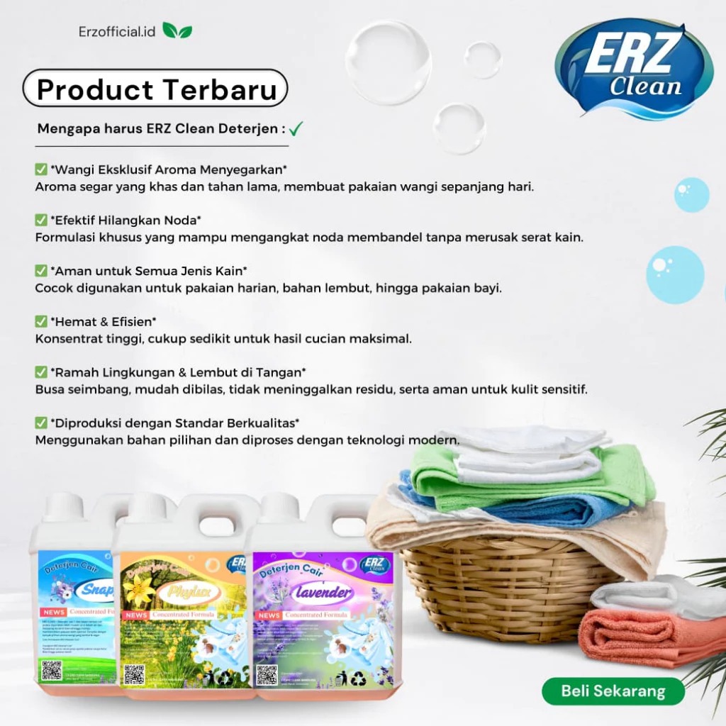 ERZ Clean Deterjen Cair Laundry 1 Liter – Ampuh Angkat Noda Membandel & Wangi Tahan Lama