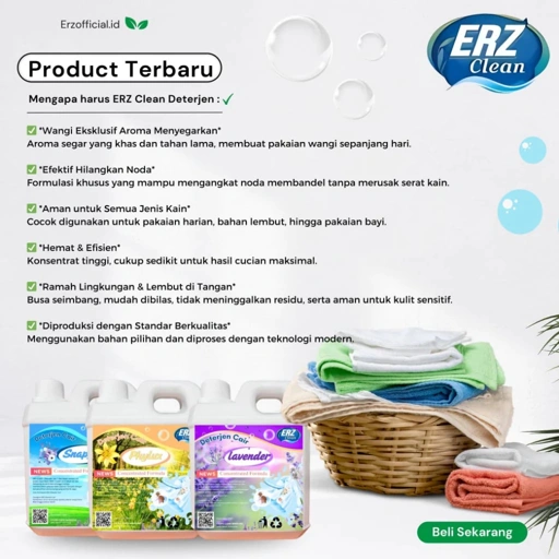 ERZ Clean Deterjen Cair Laundry 1 Liter – Ampuh Angkat Noda Membandel & Wangi Tahan Lama