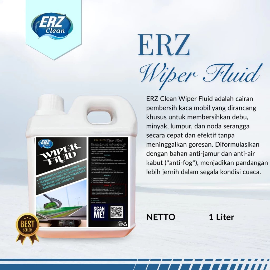 ERZ Clean Wiper Fluid 1 Liter Cairan Pembersih Kaca Mobil Anti Jamur Depan Belakang