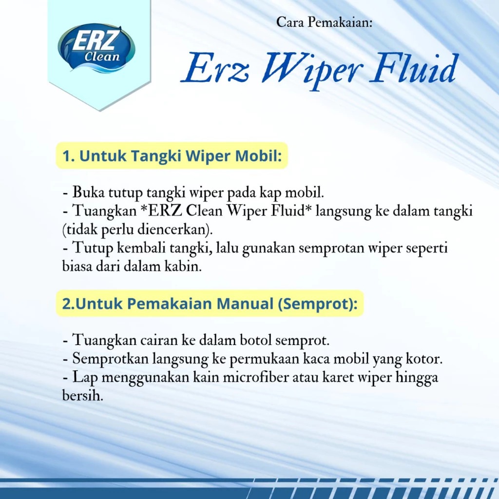 ERZ Clean Wiper Fluid 1 Liter Cairan Pembersih Kaca Mobil Anti Jamur Depan Belakang