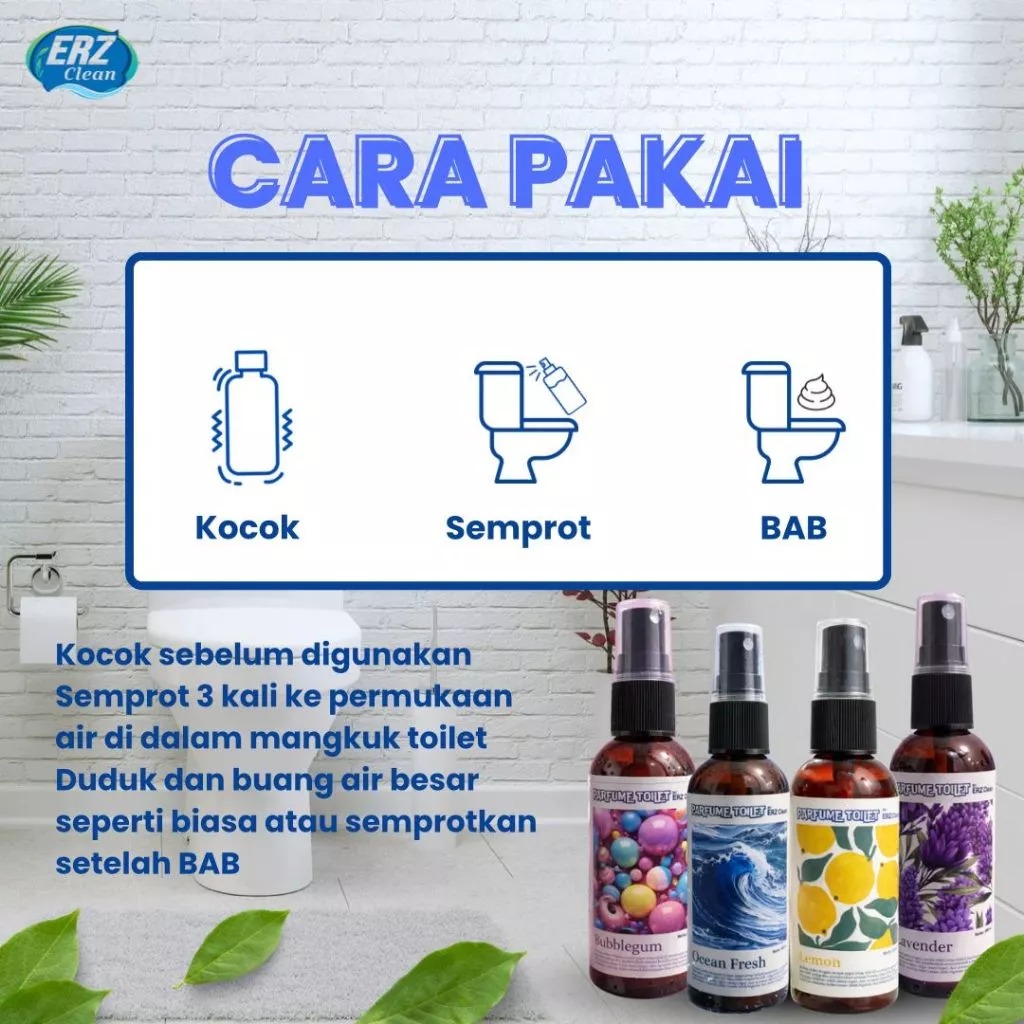 Parfum Toilet Seat Sanitizer Spray By ERZ CLEAN – Spray Anti Kuman & Penghilang Bau WC, Pengharum Kamar Mandi Praktis