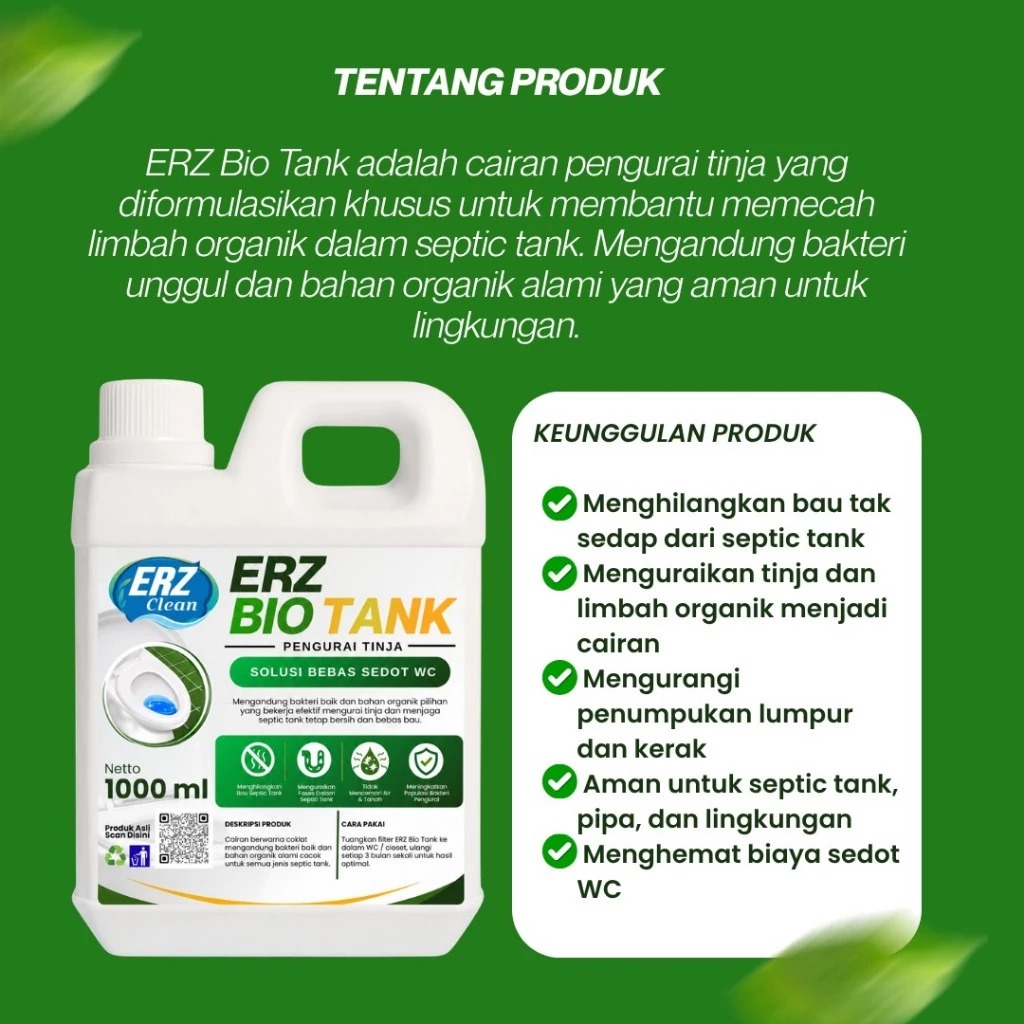 ERZ CLEAN Bio Tank 1 Liter Solusi Septictank WC Penuh Tanpa Sedot Pengurai Bakteri Penghilang Bau WC - Biotank untuk WC penuh tanpa sedot wc pengurai bakteri