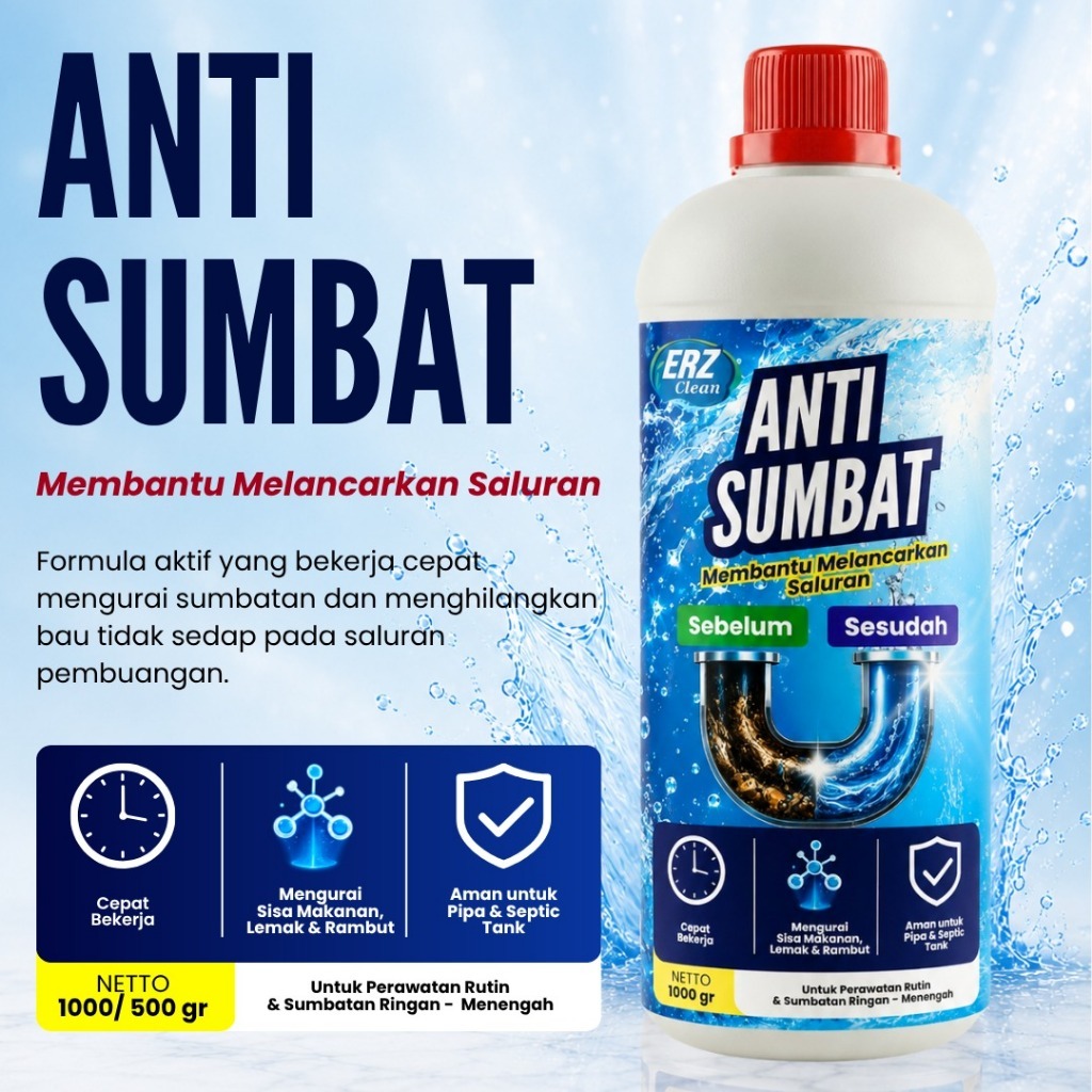 ERZ Clean Anti Sumbat Aman Pipa PVC Cairan Pembersih WC Wastafel Mampet