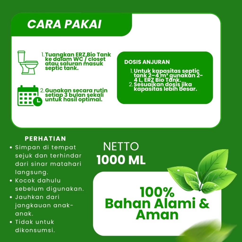 ERZ CLEAN Bio Tank 1 Liter Solusi Septictank WC Penuh Tanpa Sedot Pengurai Bakteri Penghilang Bau WC - Biotank untuk WC penuh tanpa sedot wc pengurai bakteri