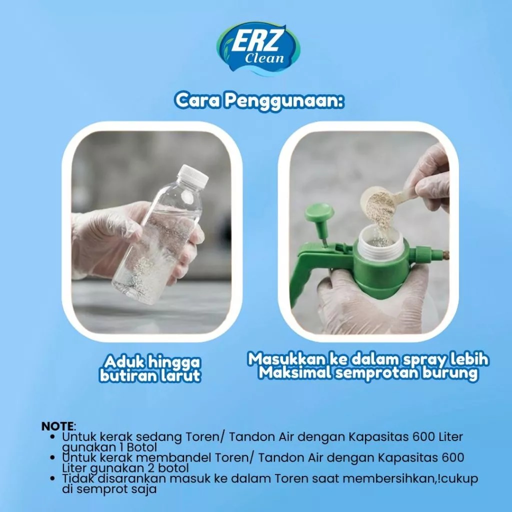 ERZ Clean Serbuk Pembersih Toren Air Anti Lumut Tandon Sumur Tangki Paralon Tanpa Sikat 500 gram