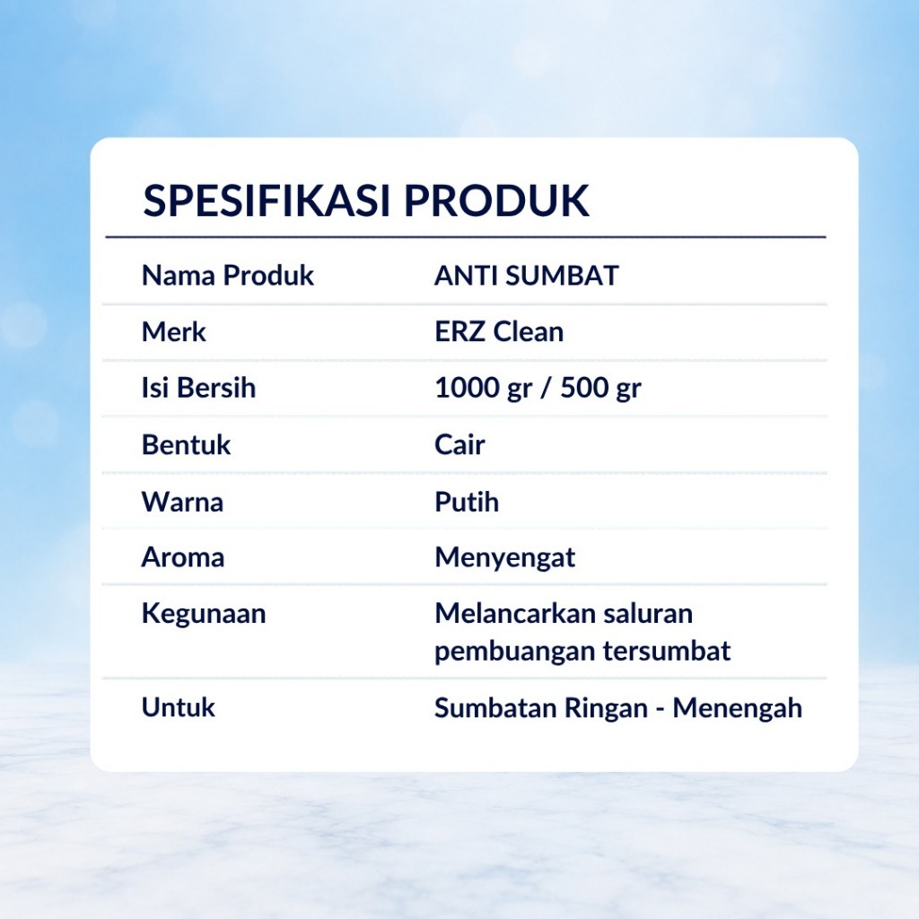 ERZ Clean Anti Sumbat Aman Pipa PVC Cairan Pembersih WC Wastafel Mampet