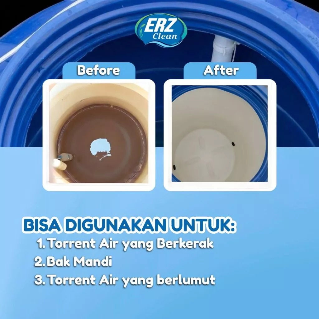ERZ Clean Serbuk Pembersih Toren Air Anti Lumut Tandon Sumur Tangki Paralon Tanpa Sikat 500 gram