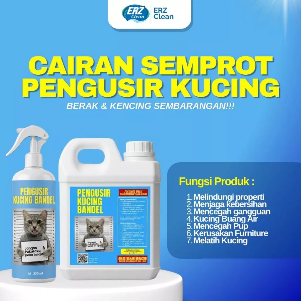 ERZ Clean Pengusir Kucing Spray 250ml dan 1 Liter Bahan Alami Aman Tanpa Racun Ampuh