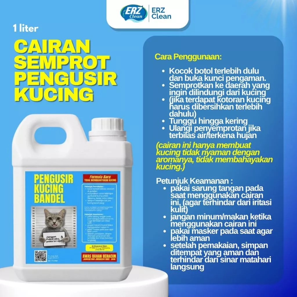 ERZ Clean Pengusir Kucing Spray 250ml dan 1 Liter Bahan Alami Aman Tanpa Racun Ampuh