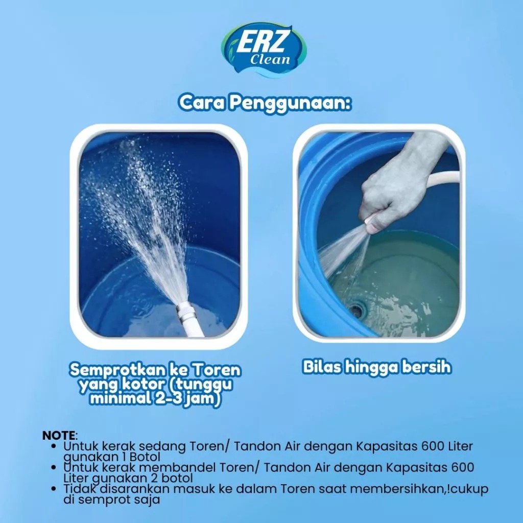 ERZ Clean Serbuk Pembersih Toren Air Anti Lumut Tandon Sumur Tangki Paralon Tanpa Sikat 500 gram