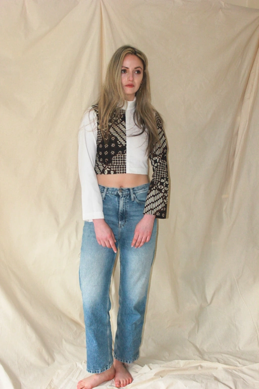 Colour block long sleeve tie-back 