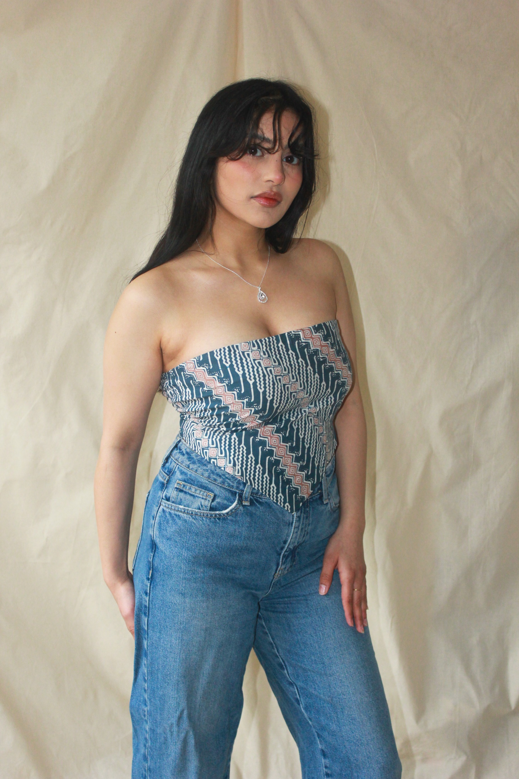 Scarf top Blue / Orange