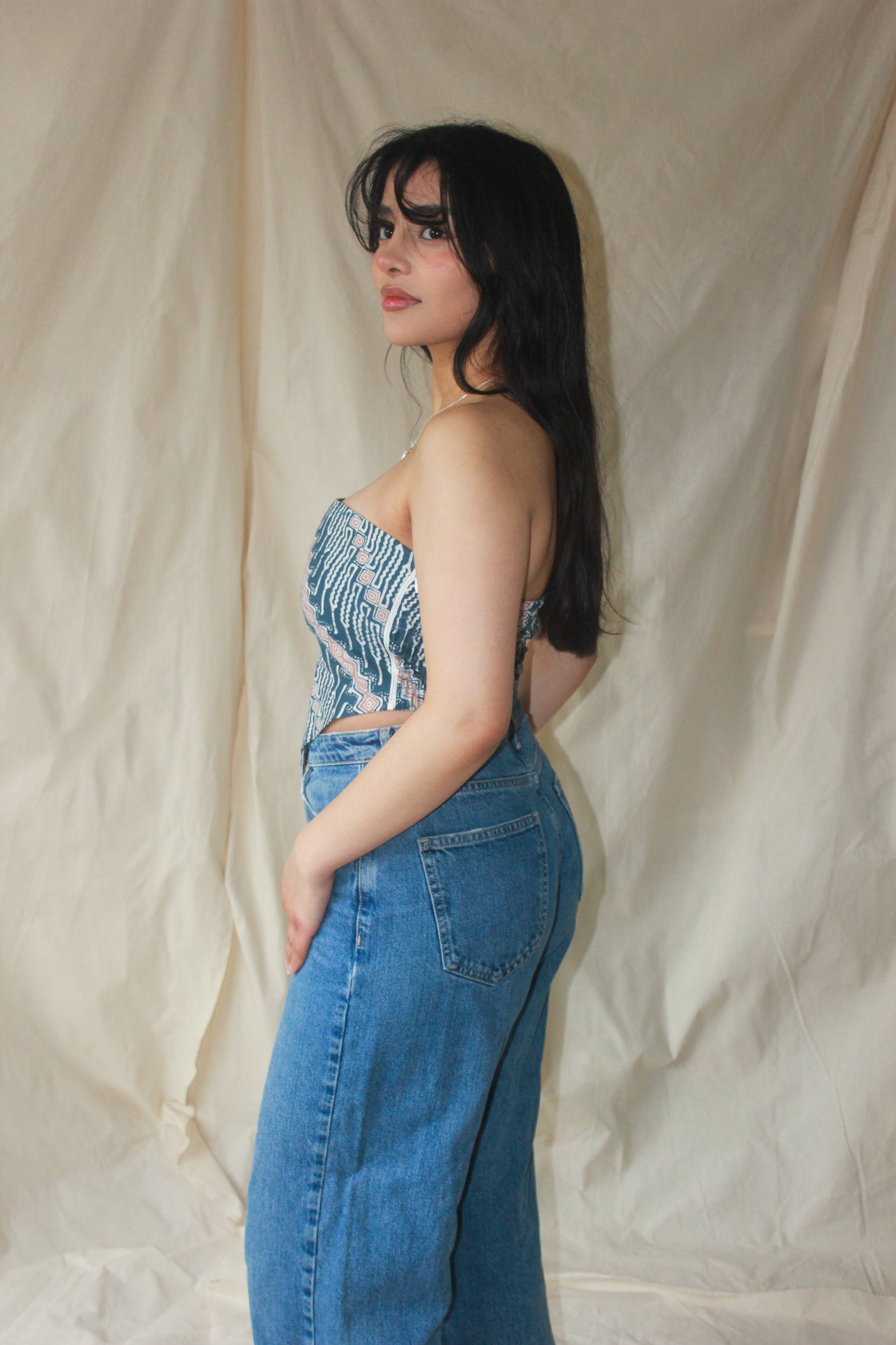 Scarf top Blue / Orange