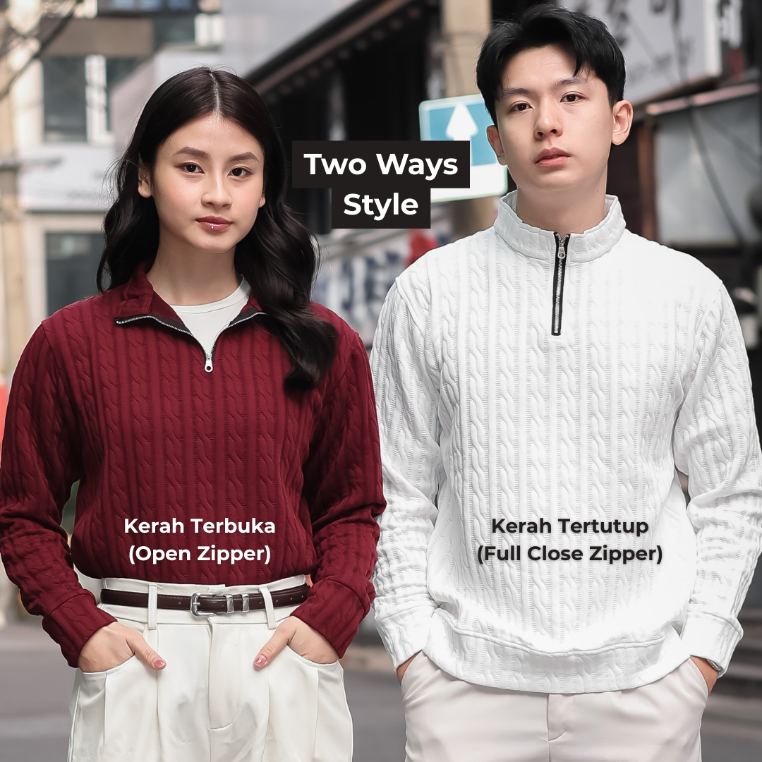 Cable Upper Zip Knit Sweater