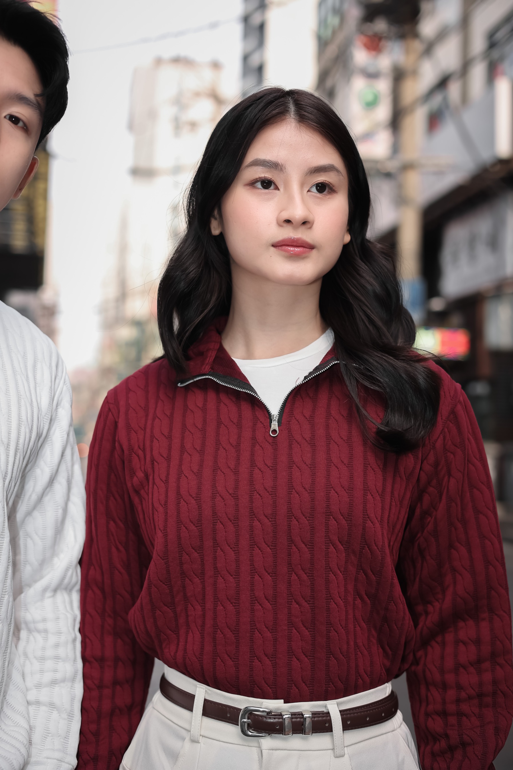 Cable Upper Zip Knit Sweater