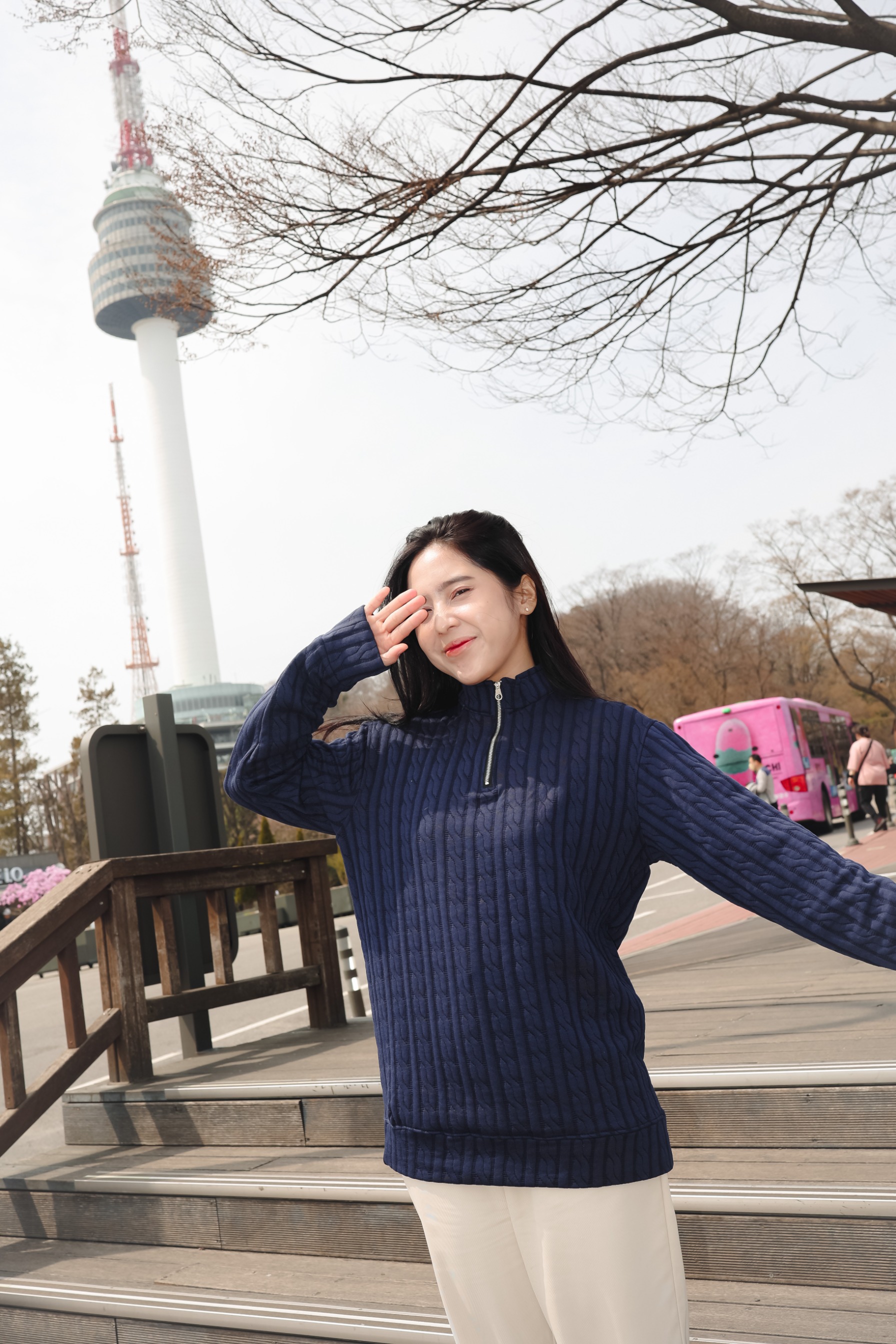 Cable Upper Zip Knit Sweater
