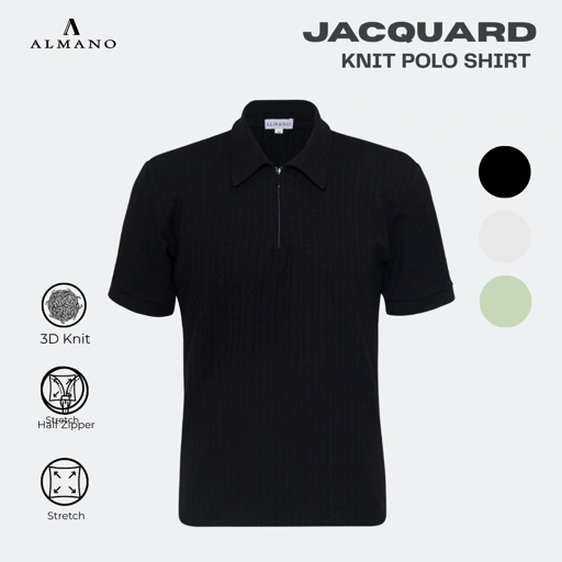 Zipper Neck Jacquard Knit Polo Shirt 