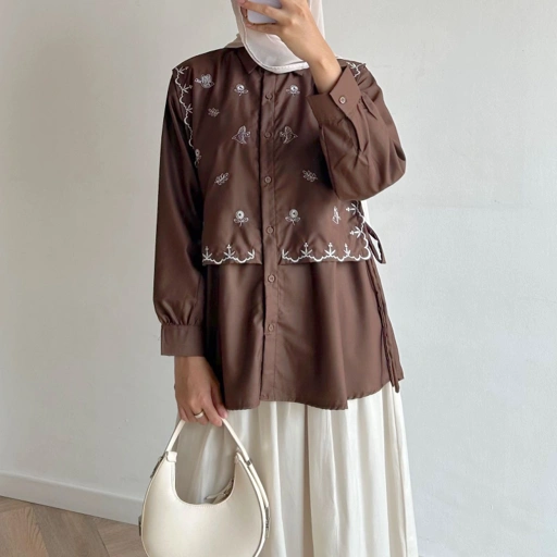 Image of Nora Shirt | ATKEY - Kemeja Vest Tali Wanita Bahan Katun Motif Bordir