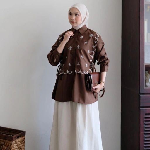 Image of Nora Shirt | ATKEY - Kemeja Vest Tali Wanita Bahan Katun Motif Bordir