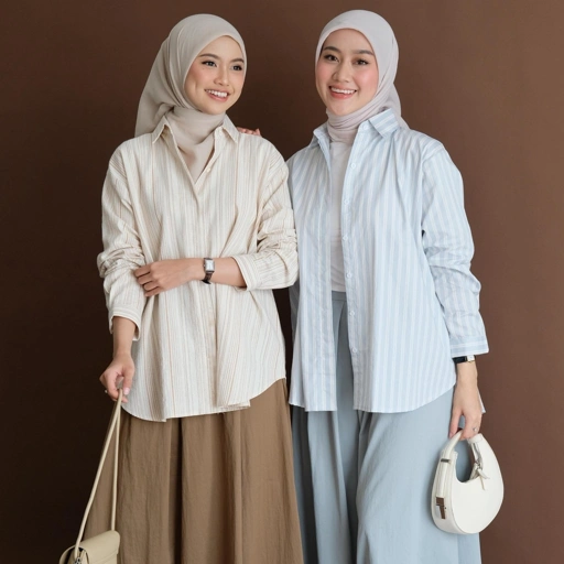 Image of Flowing Shirt Pattern | ATKEY - Kemeja Wanita Stripes Oversized Lengan Panjang