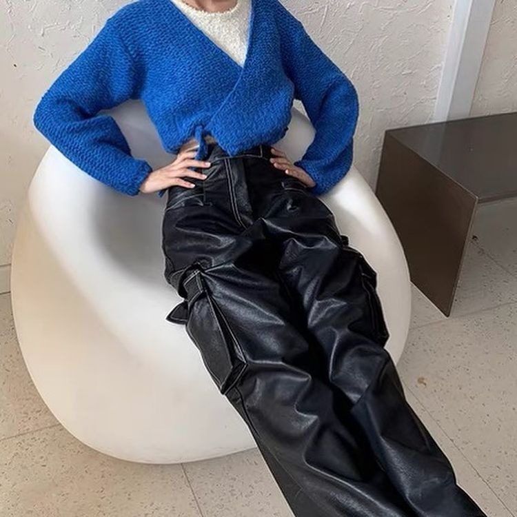 Rose Black Leather Pants