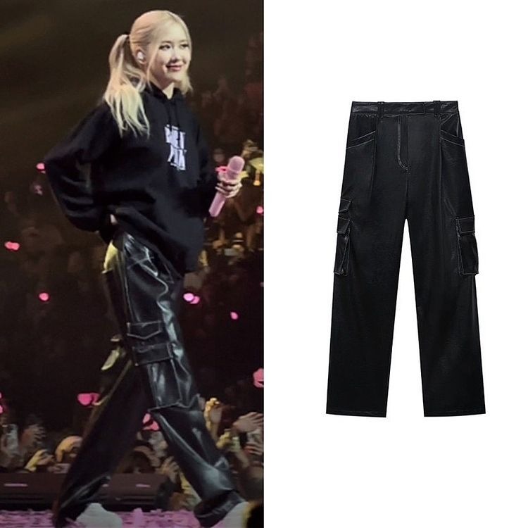 Rose Black Leather Pants