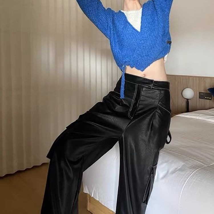 Rose Black Leather Pants