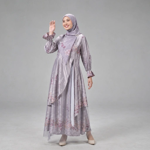 Image of SQUADA | Dress Silk Premium Gamis Motif Couple Lebaran Umroh Kondangan Pesta Nikahan Lamaran Jumbo Size