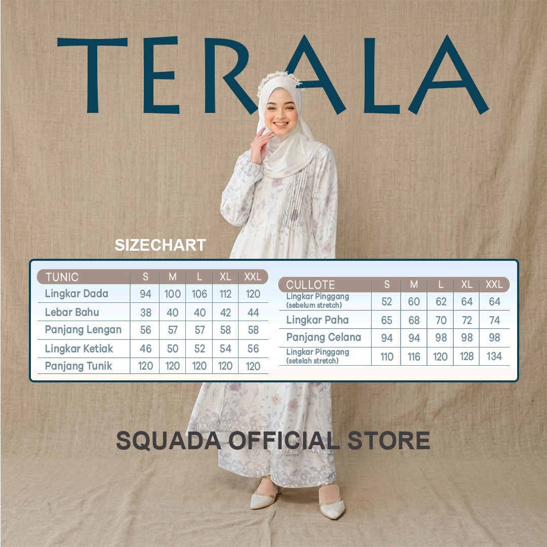 SQUADA TERALA SERIES - One Set Long Tunic and Culotte Wanita Mary Silk Premium High Quality