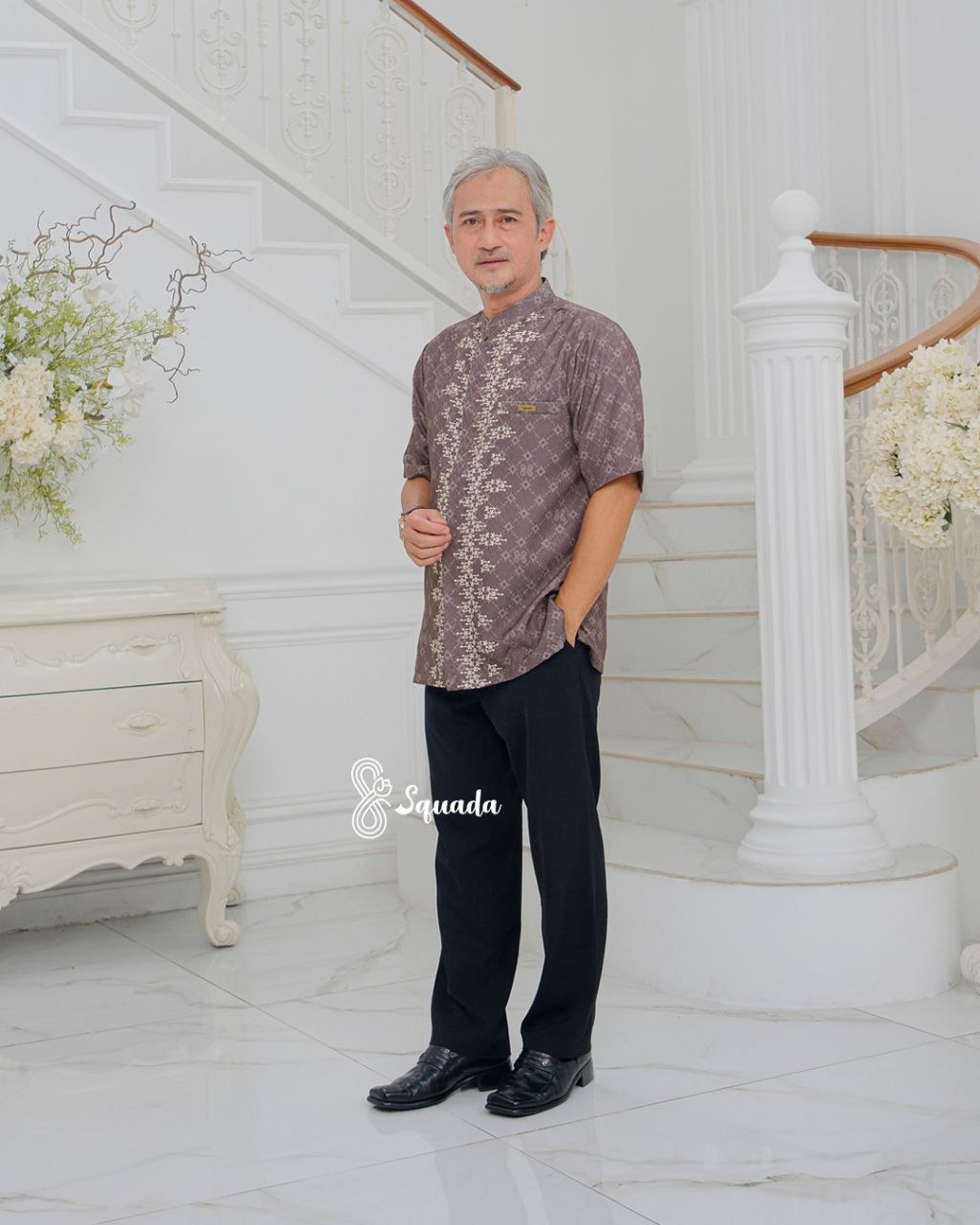 SQUADA | Kemeja Kurta Dewasa Baju Koko Katun Premium Couple Lebaran Umroh Pesta Nikahan Lamaran Jumbo Size Sapphire Arunika Adiwarna