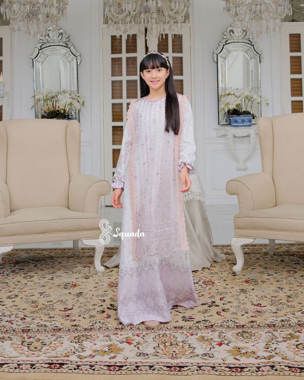 SQUADA | Dress Anak Silk Premium Gamis Motif Couple Lebaran Umroh Pesta Nikahan