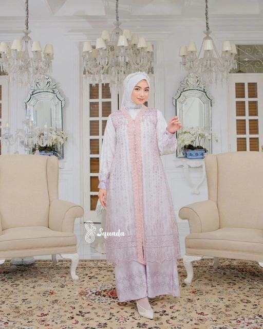 Image of SQUADA | Dress Silk Premium Gamis Motif Couple Lebaran Umroh Kondangan Pesta Nikahan Lamaran Jumbo Size