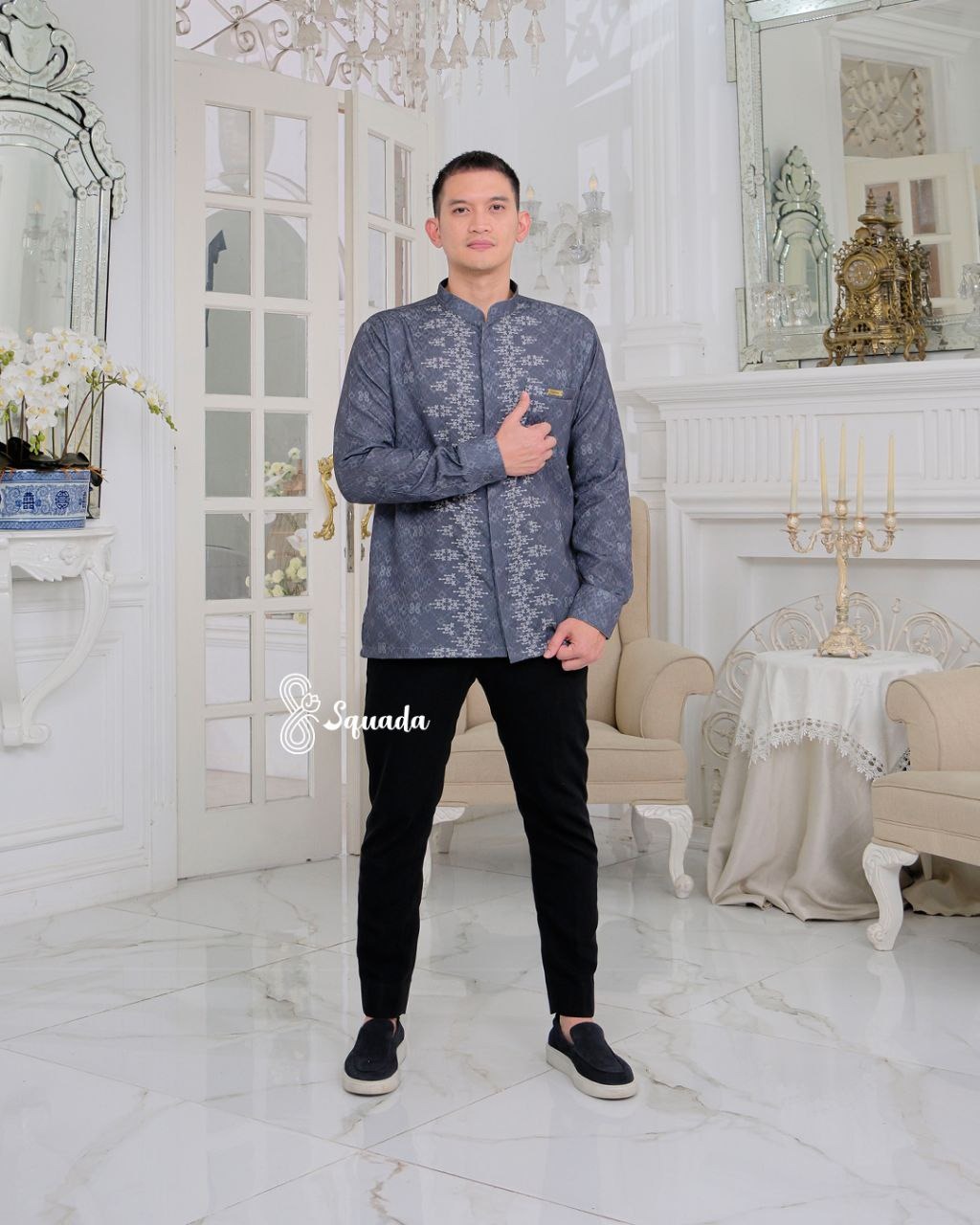 SQUADA | Kemeja Kurta Dewasa Baju Koko Katun Premium Couple Lebaran Umroh Pesta Nikahan Lamaran Jumbo Size Sapphire Arunika Adiwarna