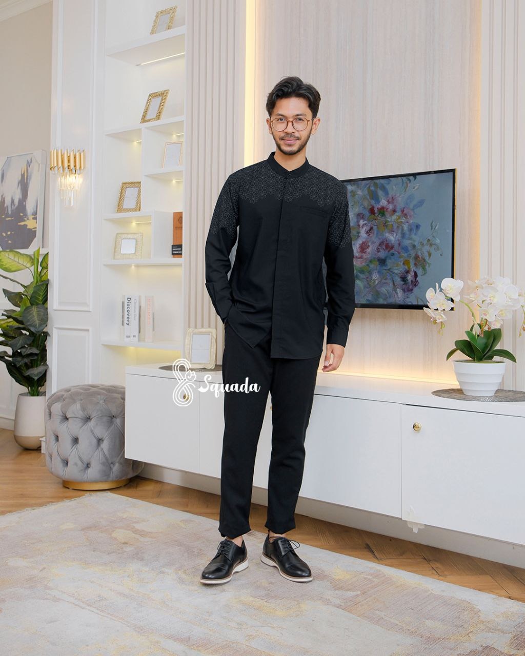 SQUADA | Kemeja Kurta Dewasa Baju Koko Katun Premium Couple Lebaran Umroh Pesta Nikahan Lamaran Jumbo Size Sapphire Arunika Adiwarna