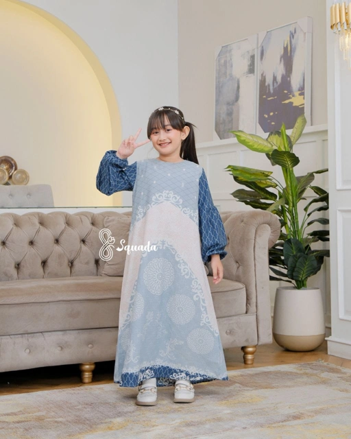 Image of SQUADA | Dress Anak Silk Premium Gamis Motif Couple Lebaran Umroh Pesta Nikahan Arunika Adiwarna