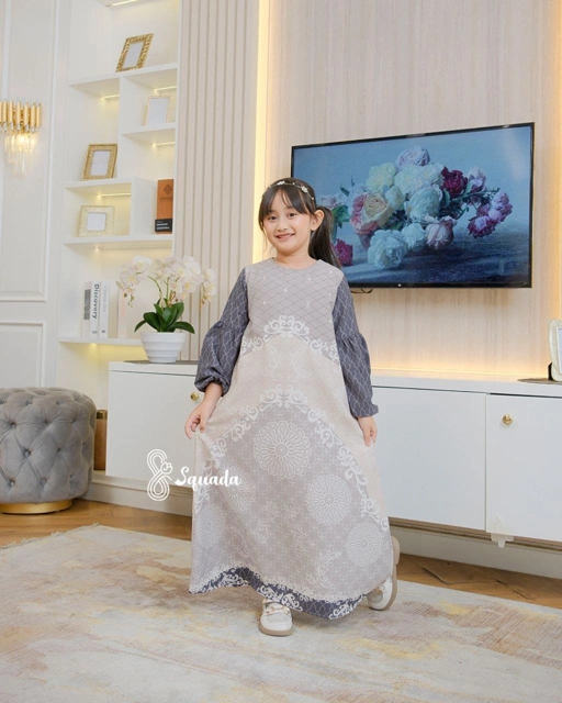 Image of SQUADA | Dress Anak Silk Premium Gamis Motif Couple Lebaran Umroh Pesta Nikahan Arunika Adiwarna