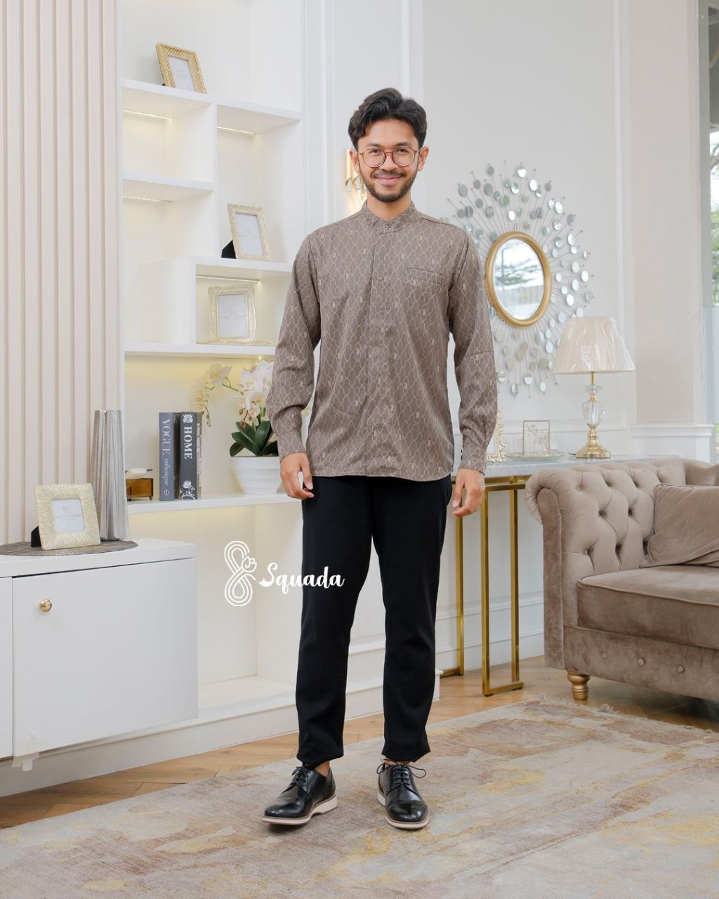 SQUADA | Kemeja Kurta Dewasa Baju Koko Katun Premium Couple Lebaran Umroh Pesta Nikahan Lamaran Jumbo Size Sapphire Arunika Adiwarna